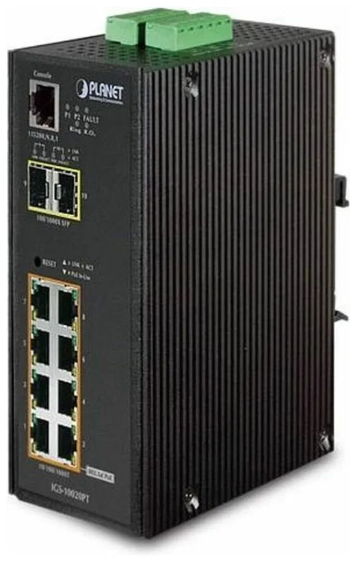 Коммутатор индустриальный PoE IGS-10020PT для монтажа в DIN-рейку IP30 L2+ SNMP Manageable 8-Port Gigabit POE(Af) Switch + 2-Port Gigabit SFP Industri