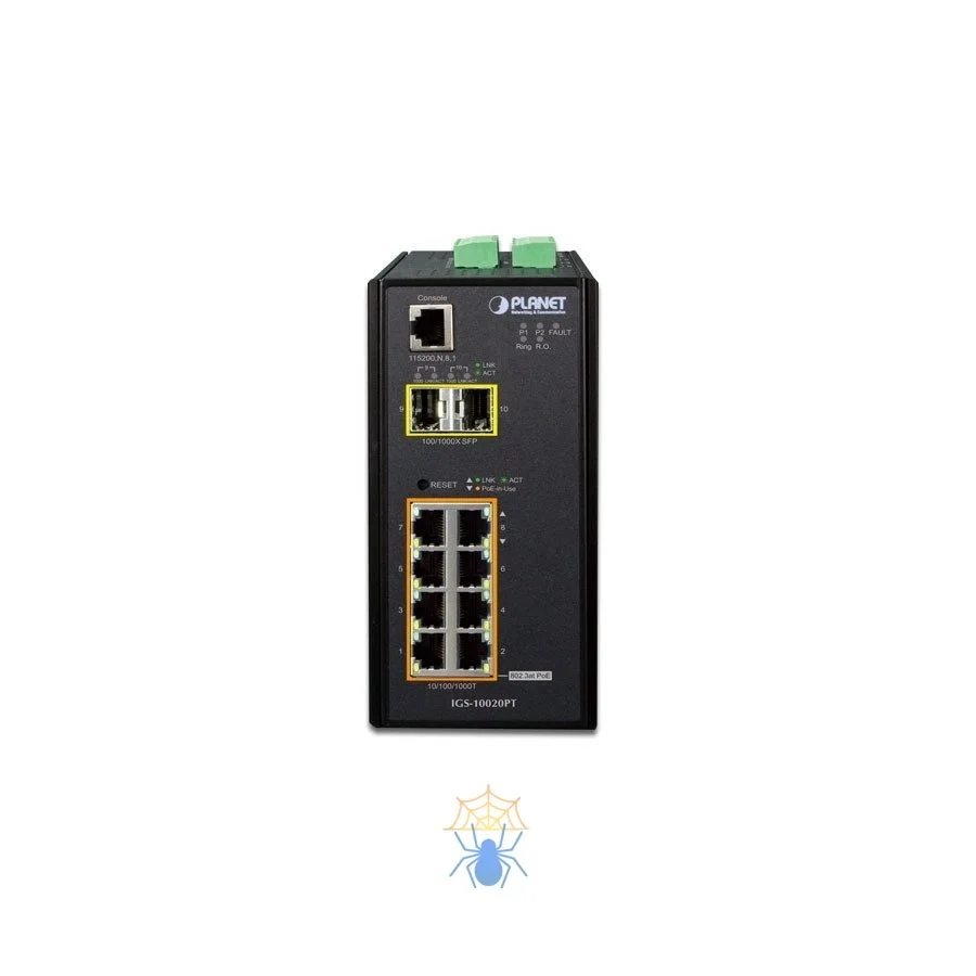 Коммутатор индустриальный PoE IGS-10020PT для монтажа в DIN-рейку IP30 L2+ SNMP Manageable 8-Port Gigabit POE(Af) Switch + 2-Port Gigabit SFP Industri