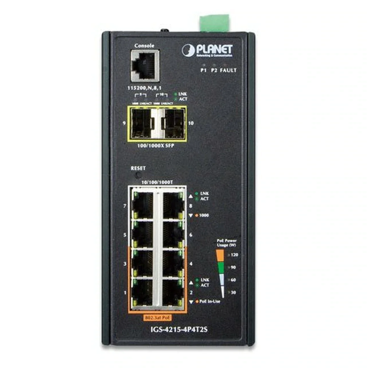 Коммутатор индустриальный PoE IGS-4215-8P2T2S для монтажа в DIN-рейку IP30 Industrial L2/L4 8-Port 10/100/1000T 802.3at PoE + 2-Port 10/100/100T + 2-P
