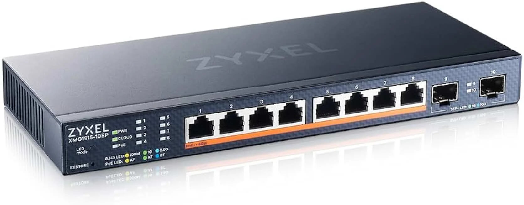 Коммутатор мультигигабитный Smart L3 Lite Zyxel NebulaFlex XMG1915-10E, 8xRJ-45: 1/2.5G, 2xSFP+, бесшумный (без вентилятора)