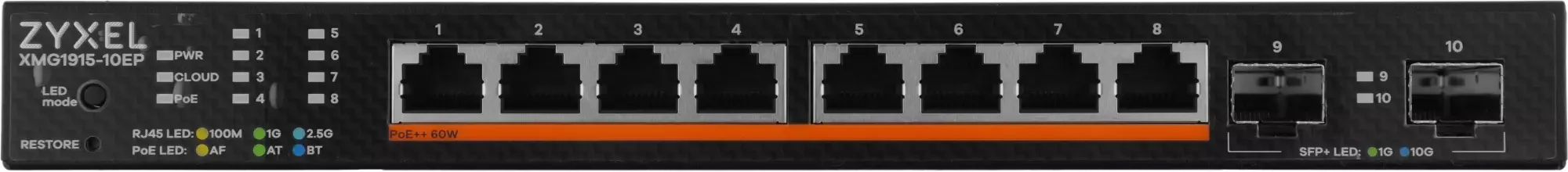 Коммутатор мультигигабитный Smart L3 Lite Zyxel NebulaFlex XMG1915-10E, 8xRJ-45: 1/2.5G, 2xSFP+, бесшумный (без вентилятора)