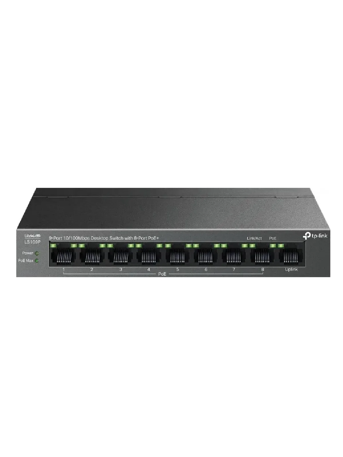Коммутатор настольный TP-Link LS109P с 9 портами 10/100 Мбит/с (8 портов PoE+)