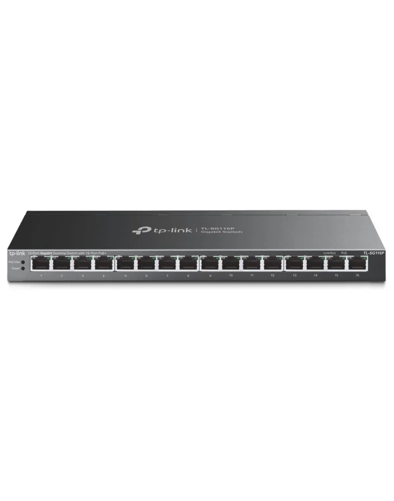 Коммутатор настольный TP-Link TL-SG116P с 16 гигабитными портами PoE+