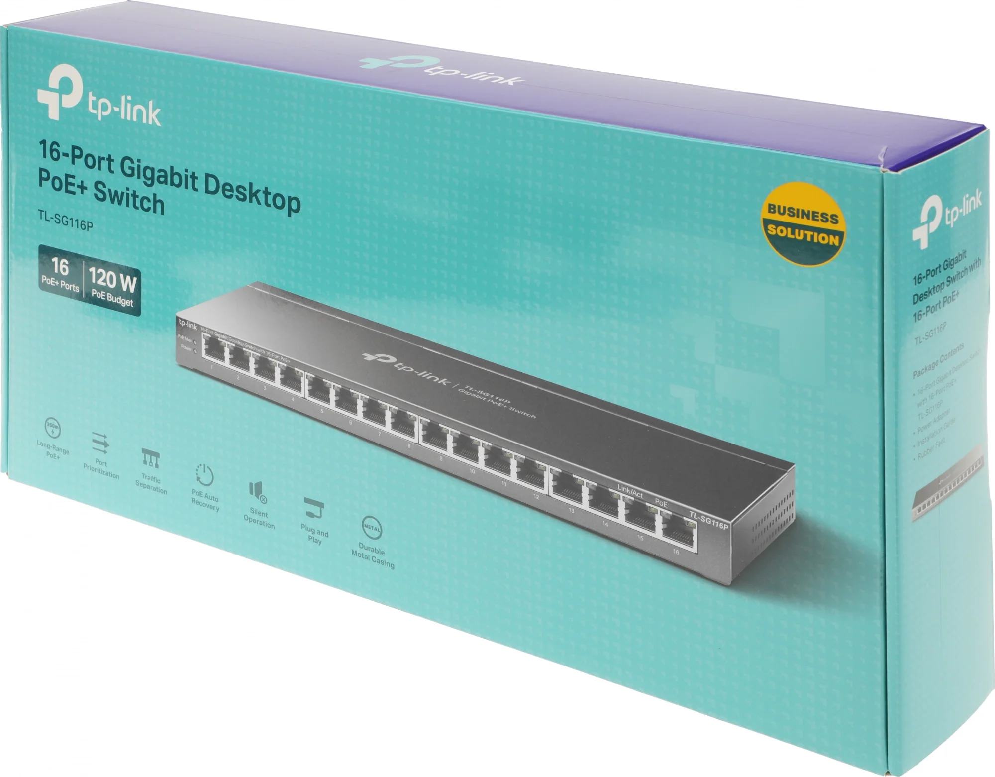 Коммутатор настольный TP-Link TL-SG116P с 16 гигабитными портами PoE+