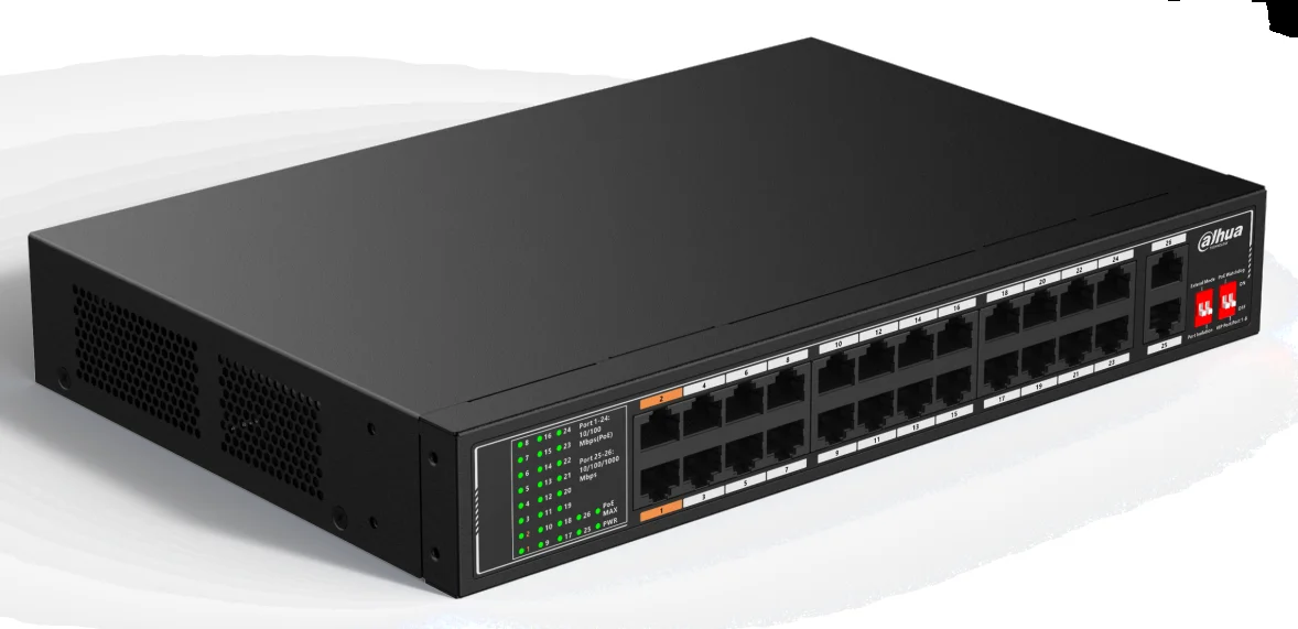 Коммутатор настраиваемый 24-портовый Dahua DH-SF1024 24xRJ45 100Mb, коммутация 4.8 Гбит/с, MAC-таблица 8К, металл