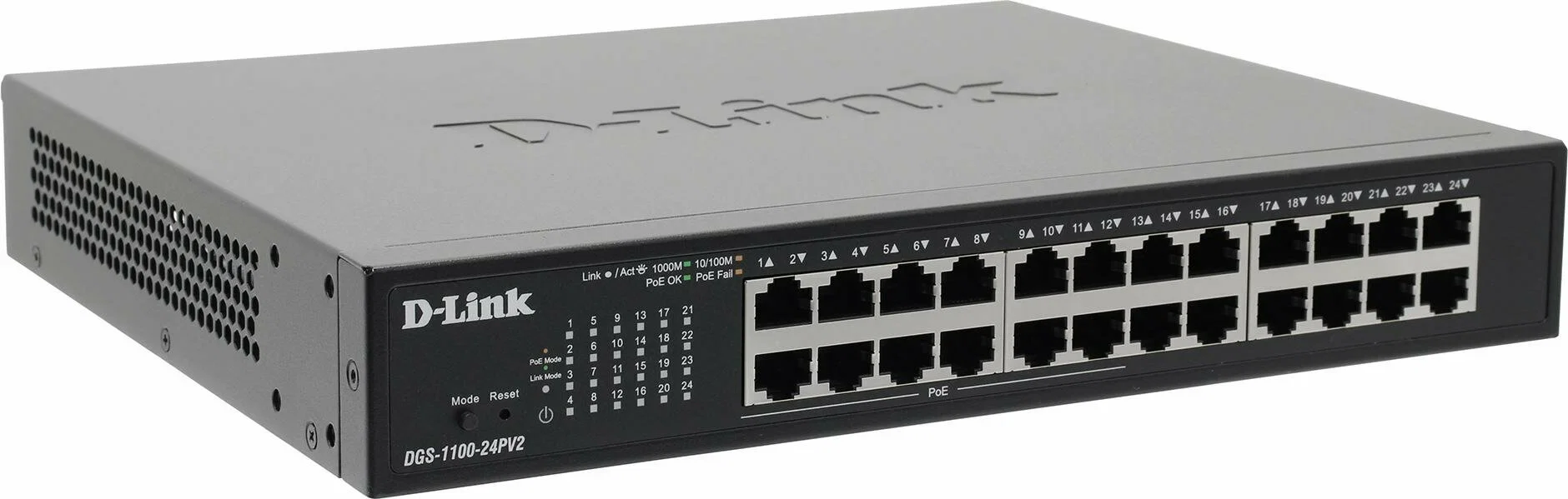 Коммутатор настраиваемый L2 D-Link DGS-1100-24PV2/A3A c 24 портами 10/100/1000Base-T (12 портов РоЕ 802.3af/at, PoE-бюджет 100 Вт)