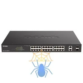 Коммутатор настраиваемый L2 D-Link DGS-1100-26MPPV2/A3A с 24 портами 10/100/1000Base-T и 2 комбо-портами 1000Base-T/SFP (порты 1-24 PoE 802.3af/at, по