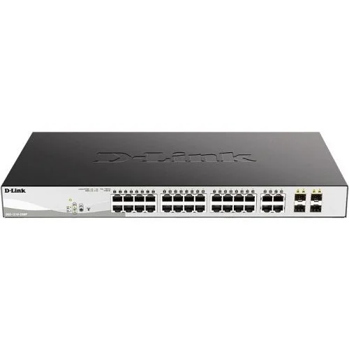 Коммутатор настраиваемый L2 D-Link DGS-1210-28MP/F4A с 24 портами 10/100/1000Base-T и 4 комбо-портами 100/1000Base-T/SFP (24 порта PoE 802.3af/at, PoE