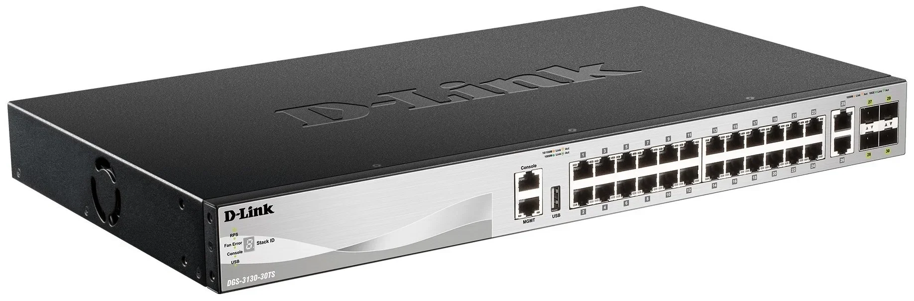 Коммутатор настраиваемый L2 D-Link DGS-1210-28MP/F4A с 24 портами 10/100/1000Base-T и 4 комбо-портами 100/1000Base-T/SFP (24 порта PoE 802.3af/at, PoE