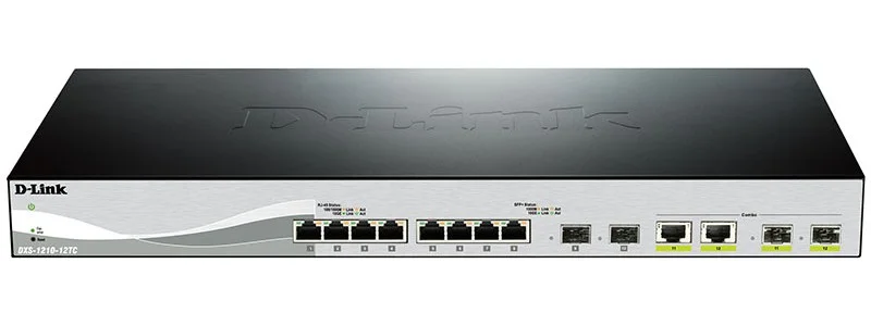 Коммутатор настраиваемый L2+ D-Link DXS-1210-12TC/B1A PROJ с 8 портами 10Gbase-T, 2 портами 10Gbase-X SFP+ и 2 комбо портами 10Gbase-T/SFP+