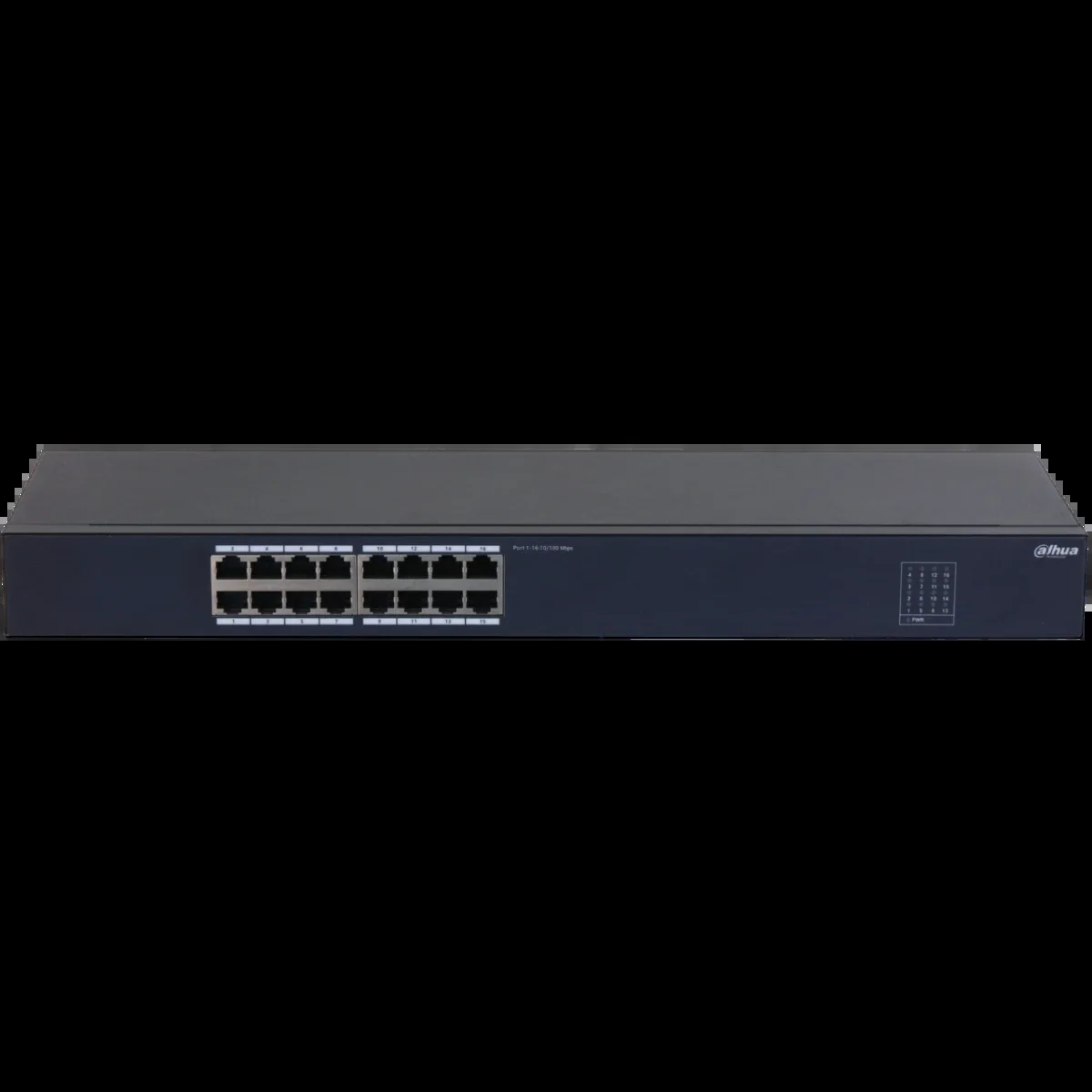 Коммутатор неуправляемый 16-портовый Dahua DH-SF1016 16xRJ45 100Mb, коммутация 3.2 Гбит/с, MAC-таблица 8К, металл