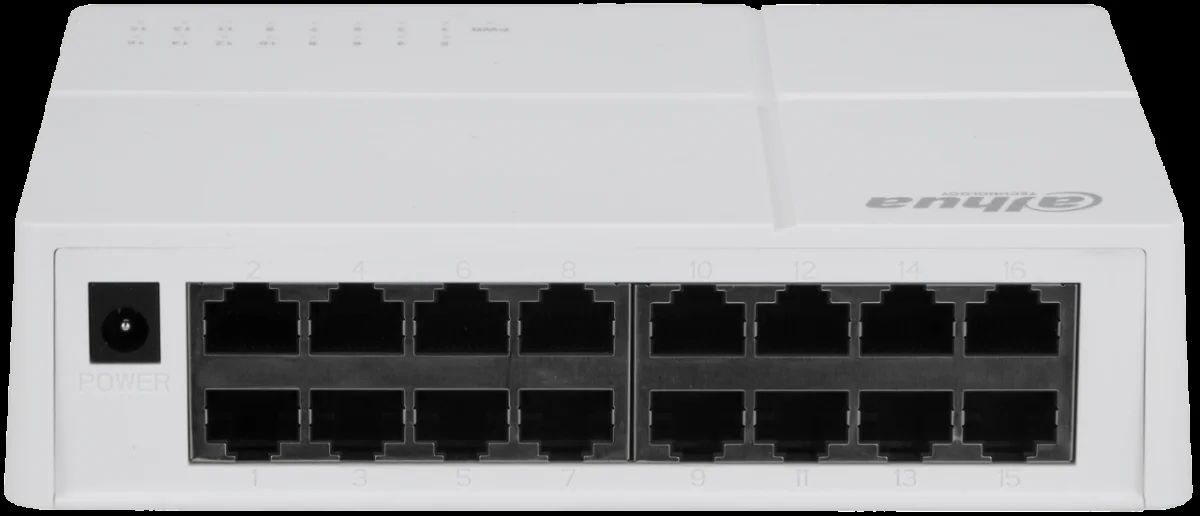 Коммутатор неуправляемый 16-портовый Dahua DH-SF1016 16xRJ45 100Mb, коммутация 3.2 Гбит/с, MAC-таблица 8К, металл