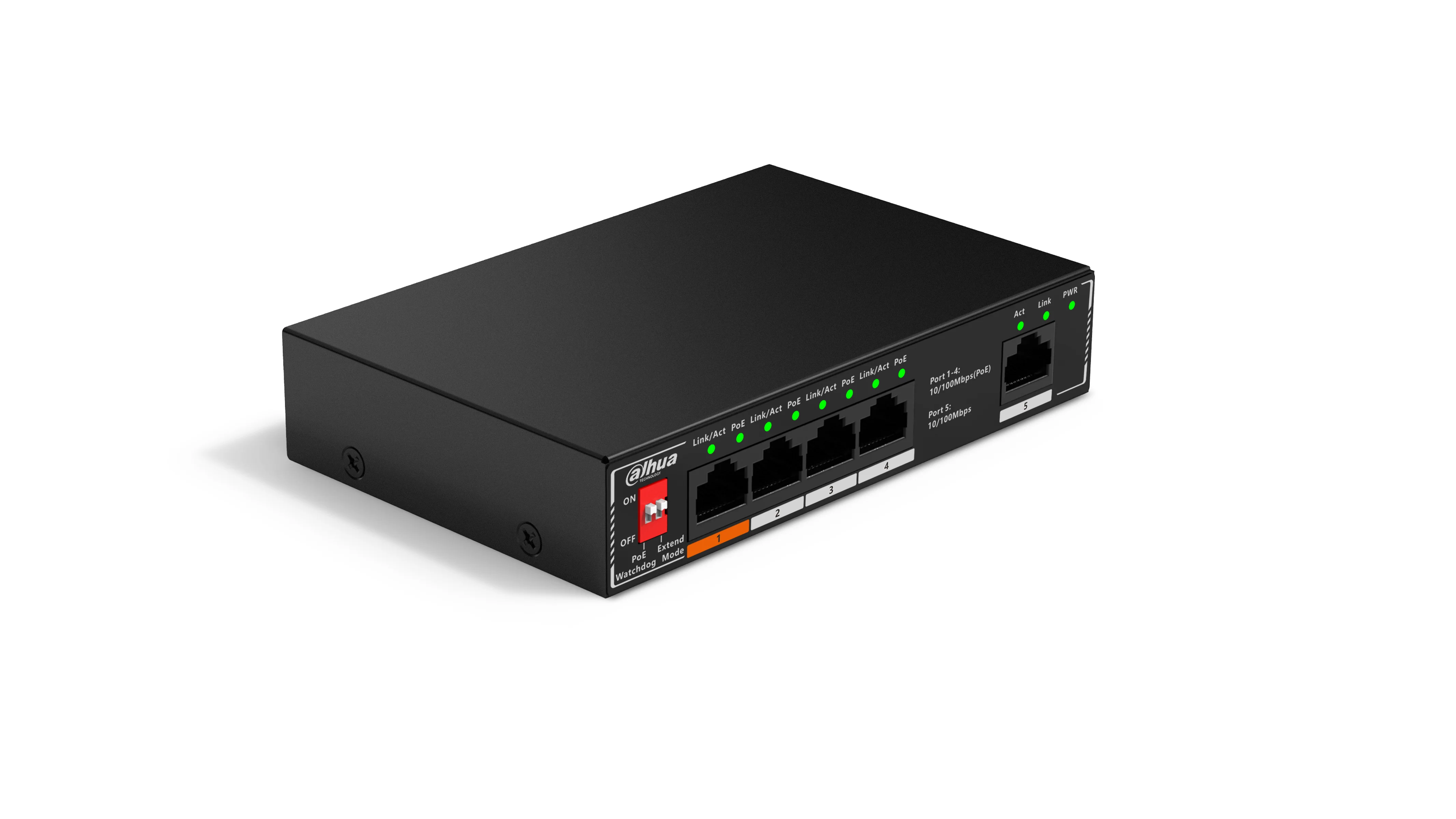 Коммутатор неуправляемый 8-портовый с РоЕ Dahua DH-SF1008LP, 4xRJ45 100Mb PoE, 4xRJ45 100Mb, суммарно 60Вт, коммутация 1.8 Гбит/с, MAC-таблица 2K, мет