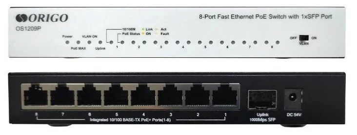 Коммутатор неуправляемый 9-портовый PoE ORIGO OS1209P/A1A 10/100 Мбит/с