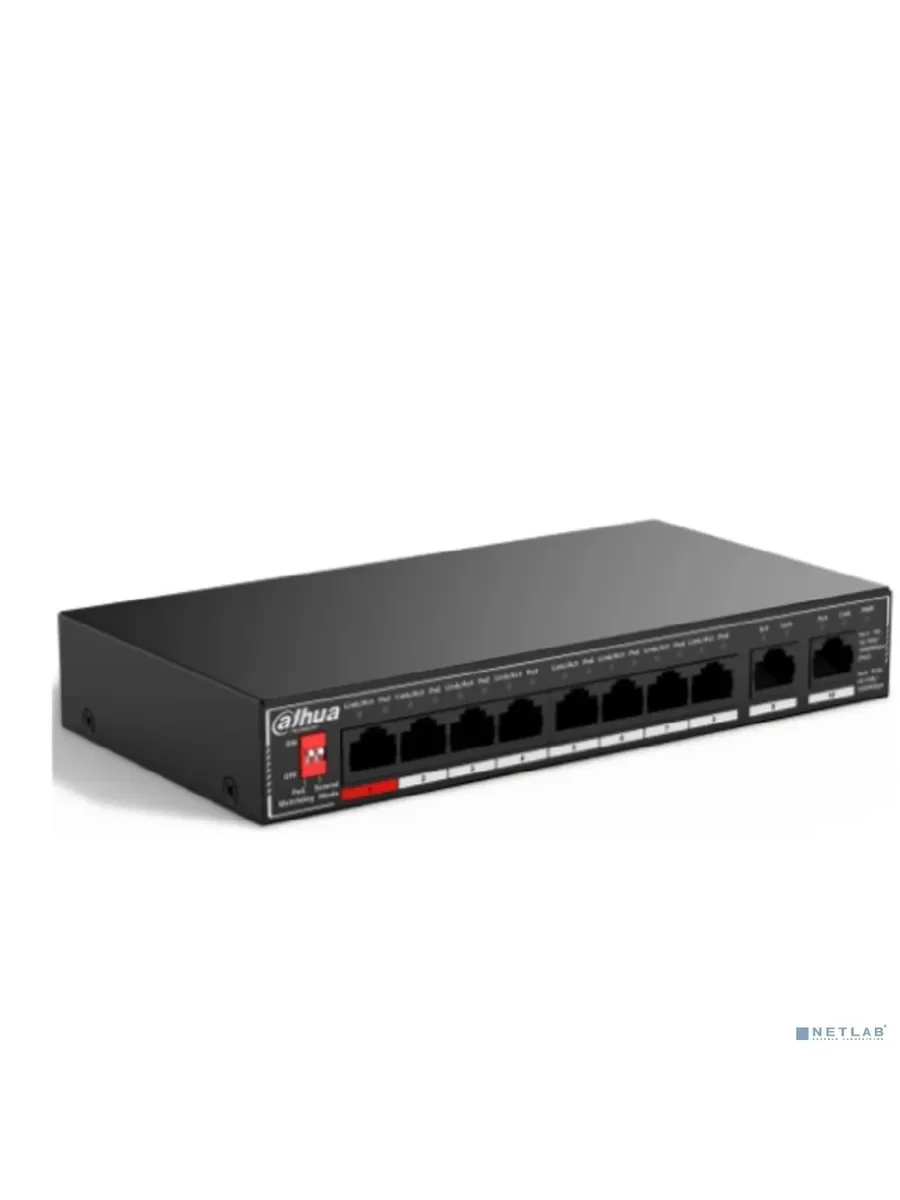 Коммутатор неуправляемый 9-портовый с РоЕ Dahua DH-SF1009P, 8xRJ45 100Mb PoE, 1xRJ45 100Mb uplink, суммарно 96Вт, коммутация 1.8 Гбит/с, MAC-таблица 2