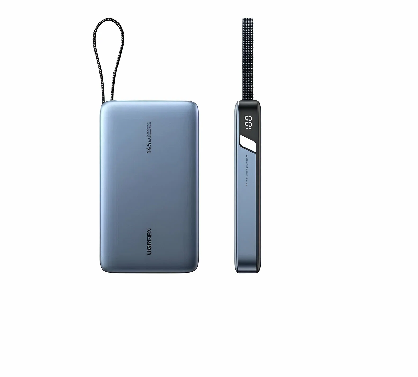 Аккумулятор портативный UGREEN PB551 55992B 145W Power Bank 0mAh USB-C&USB-A со встроенным кабелем USB-C. Цвет: серый космос