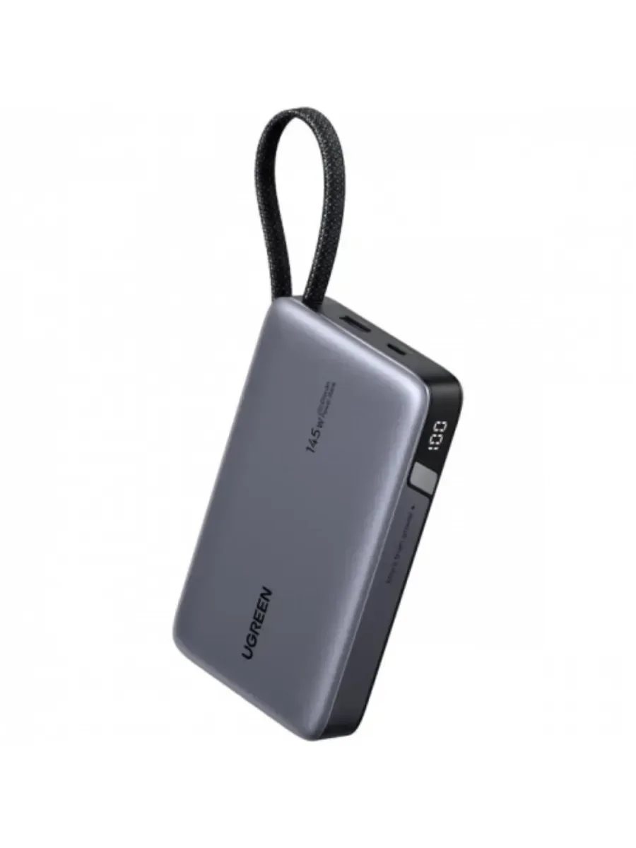 Аккумулятор портативный UGREEN PB551 55992B 145W Power Bank 0mAh USB-C&USB-A со встроенным кабелем USB-C. Цвет: серый космос