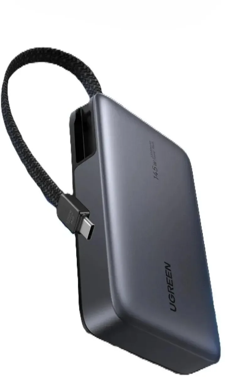 Аккумулятор портативный UGREEN PB551 55992B 145W Power Bank 0mAh USB-C&USB-A со встроенным кабелем USB-C. Цвет: серый космос