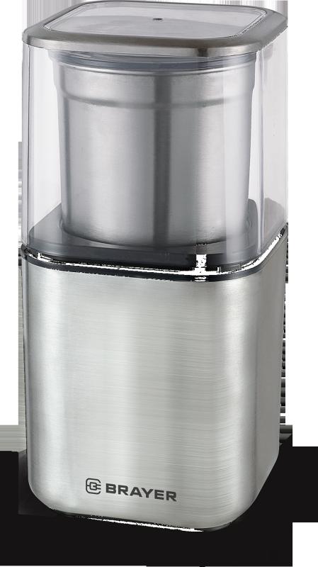 Кофемолка BRAYER BR1180 (2 ножа для мяг. и твер., 70 г.,Мощн. 200 Вт, нерж. корп, нажатием на крыш)