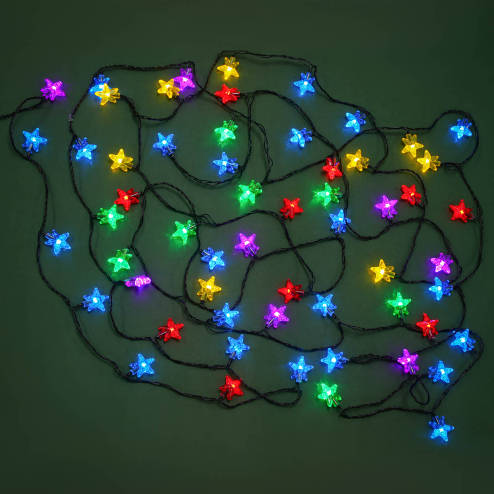 СНОУ БУМ Гирлянда эл. с насадками "Звезды" 7м, 60LED, мульти, 8 реж, ПВХ черный, 220В