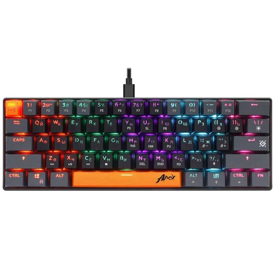 Defender Механическая клавиатура Apex GK-002 RU,3цв/серый,радуж,61к,крас.св