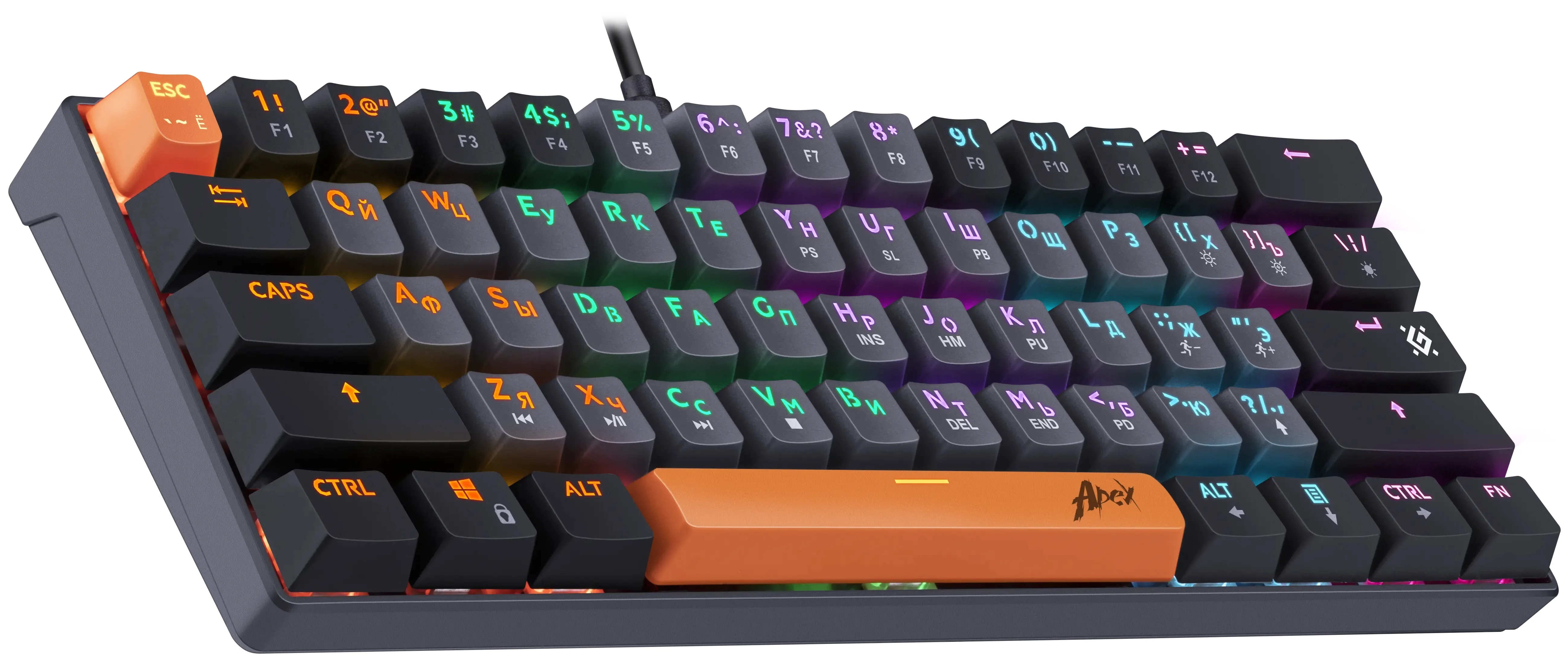 Defender Механическая клавиатура Apex GK-002 RU,3цв/серый,радуж,61к,крас.св