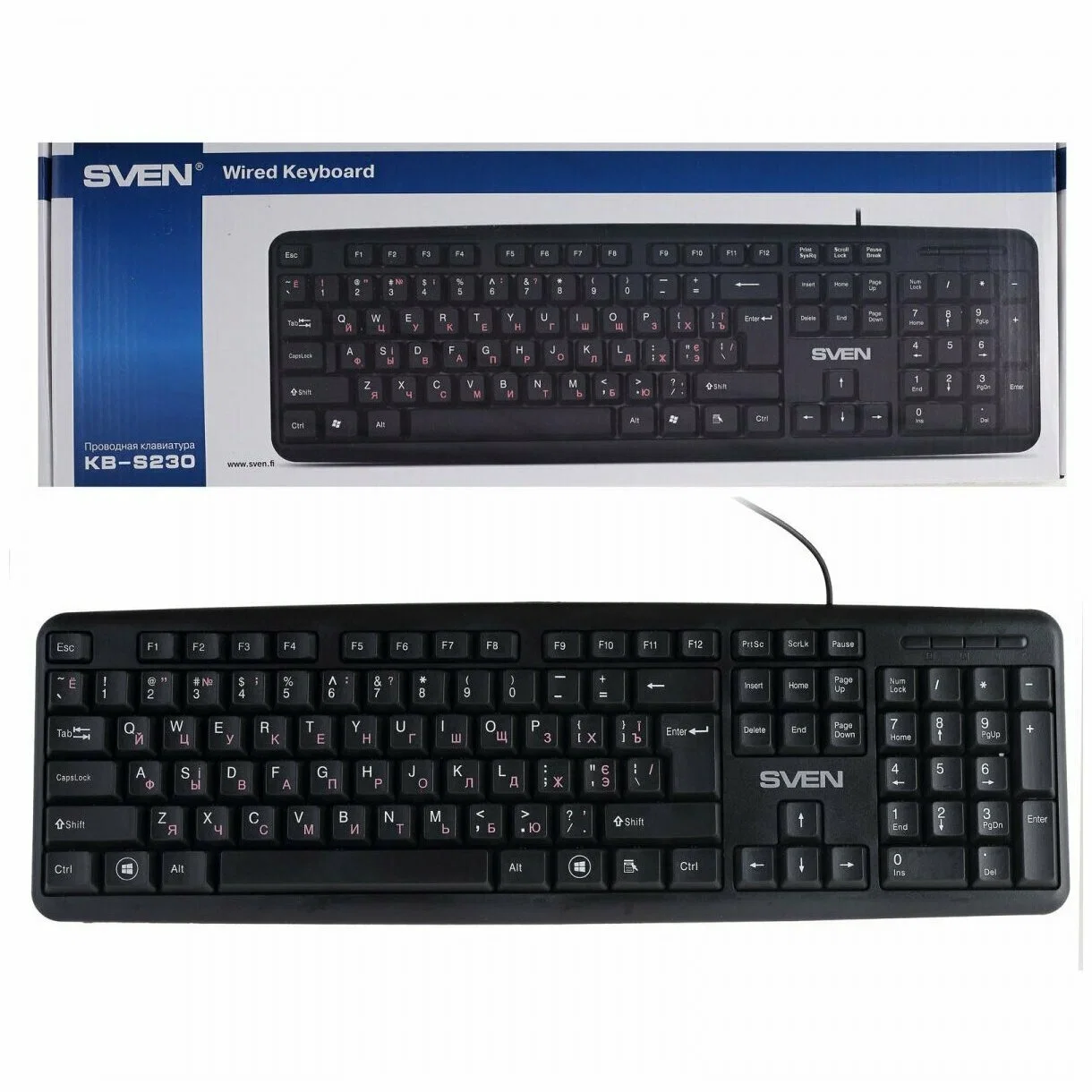 SVEN Клавиатура проводная KB-S230 чёрная (104кл, каб. 2м)