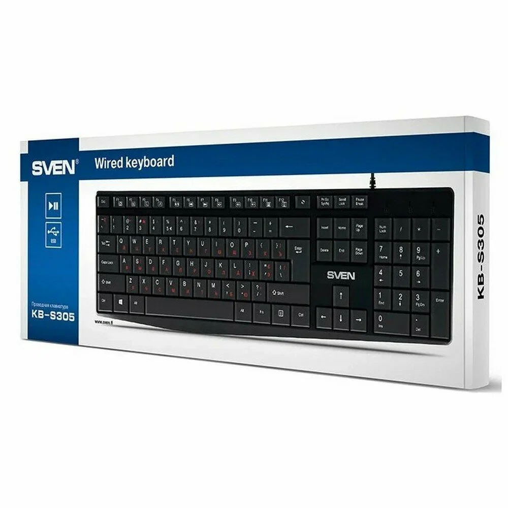 SVEN Клавиатура проводная KB-S305 чёрная (105 кл.+12Fn)