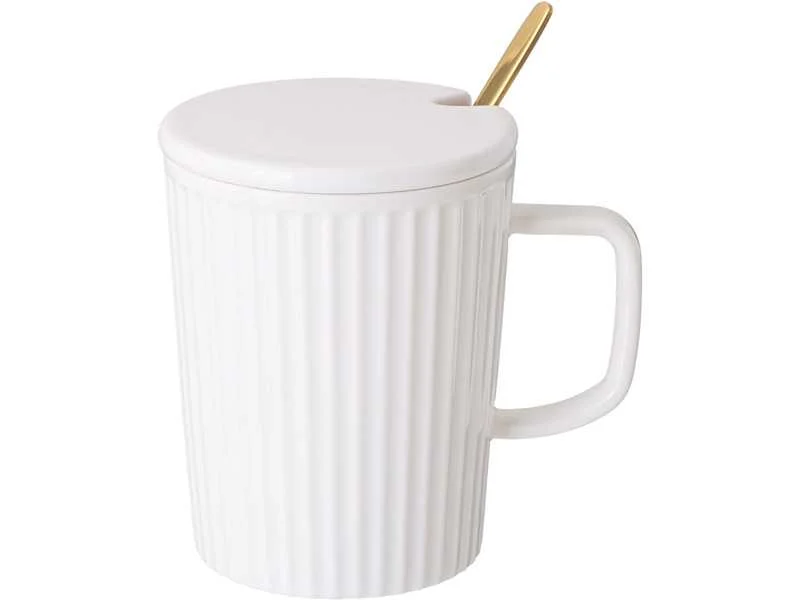 КРУЖКА LEFARD "HERBAL" С КРЫШКОЙ И МЕТАЛЛ. ЛОЖКОЙ 350 МЛ СЕРАЯ (КОР=48ШТ.)