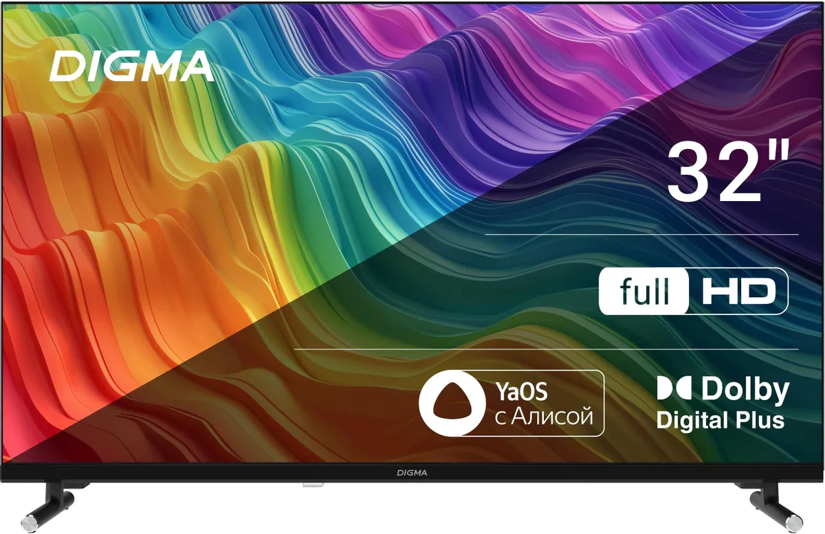 Телевизор LED 32" Digma DM-LED32SBB33 1920x1080, FHD, 60 Гц, Smart TV, YaOS, черный