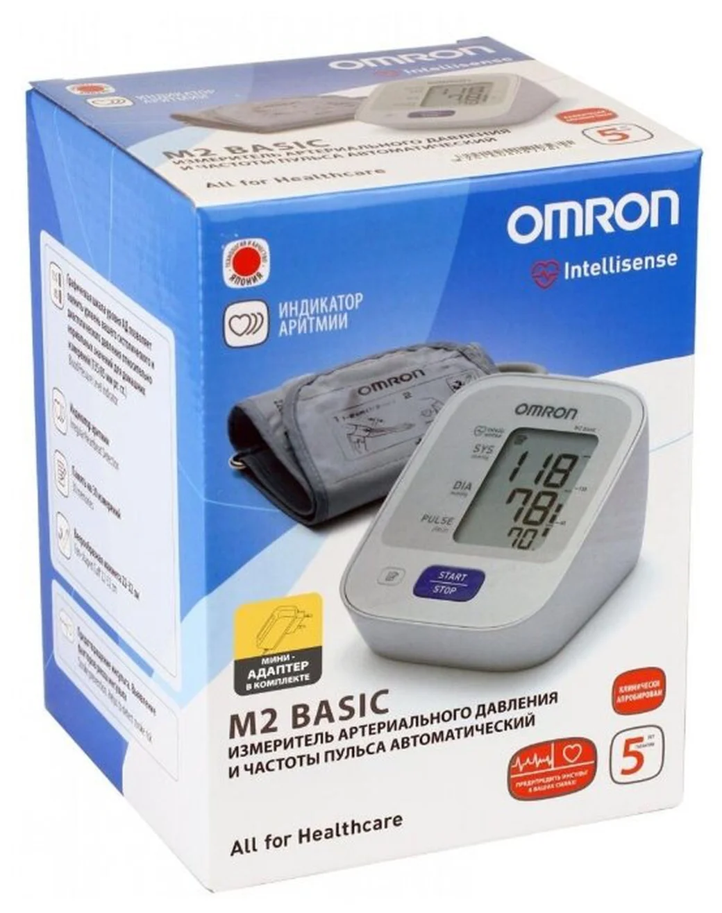 Тонометр Omron M2 Basic (HEM-7121-ARU) с адаптером
