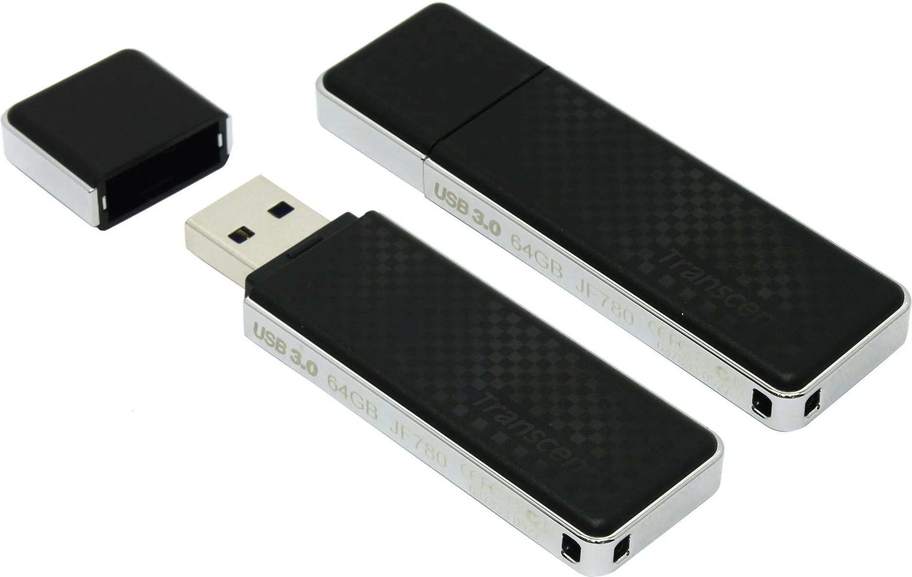Флеш накопитель 64GB Transcend JetFlash 780, USB 3.1, Черный/Хром
