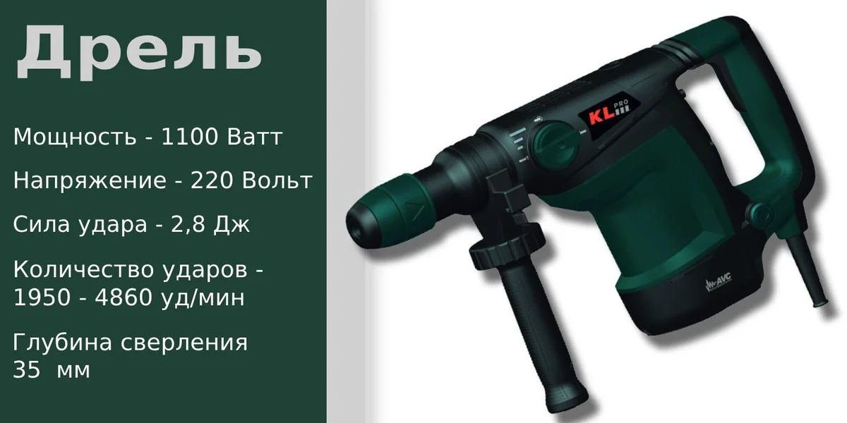 Перфоратор Klpro KLKD610M патрон:SDS-max уд.:7Дж 1100Вт
