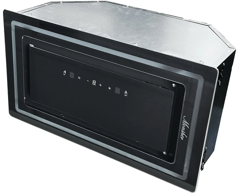 Встраиваемая вытяжка MONSHER LUMIA 60 NOIR, High-Tech, 52 см, сенсорное управление, 3 скорости, 345 м3/ч, обратный клапан, LED освещение, угольный фил