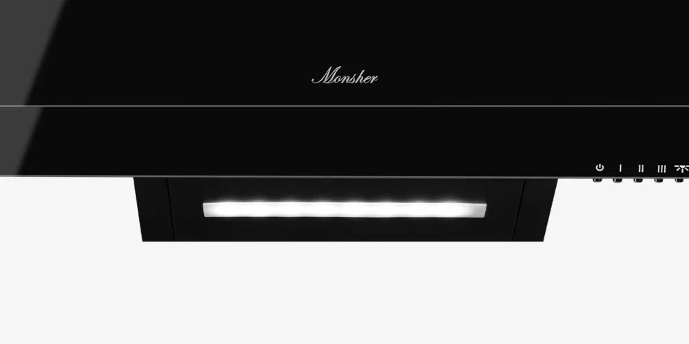 Встраиваемая вытяжка Monsher MASSY 60 Noir, 52 см, сенсорное управление, 3 скорости, 650 м3/ч, LED освещение, таймер, черный