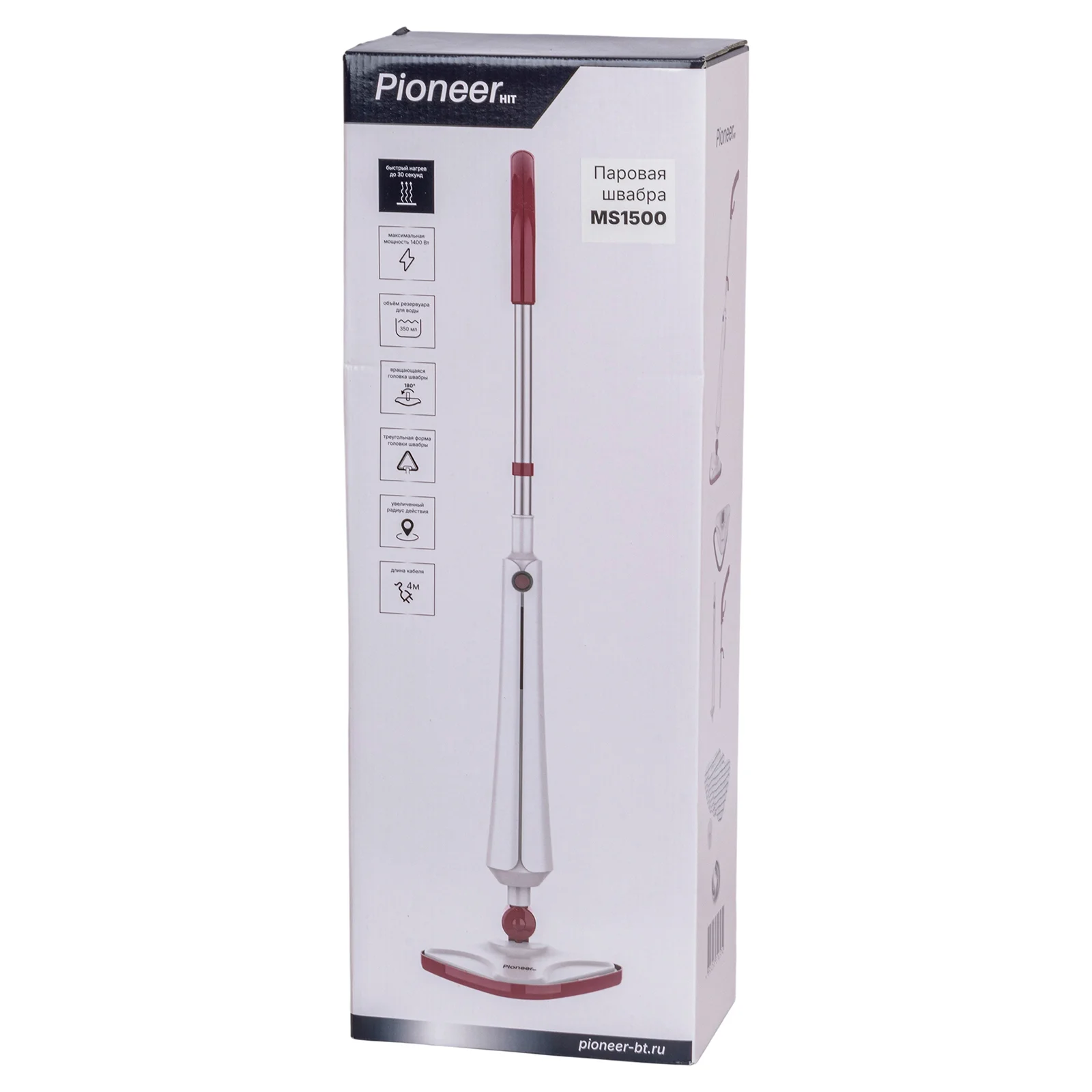 Паровая швабра Pioneer MS1500 1400Вт, резервуар 350 мл  Расход пара, г/мин.: 23