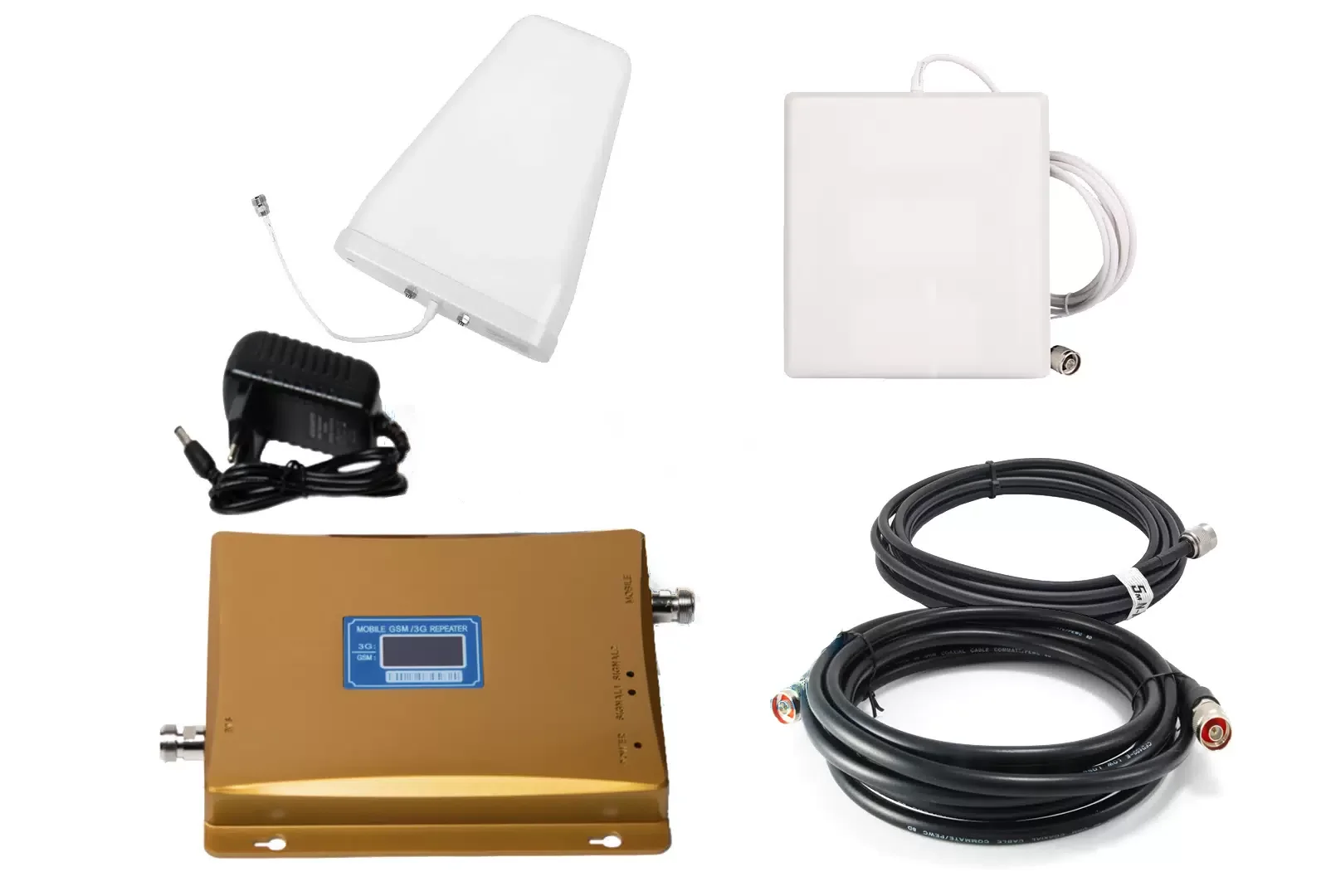 Комплект усиления сотовой и интернета, Репитер 2G/3G/4G (900/1800/2100МГц) до 300 кв.м. кабель 10 м.