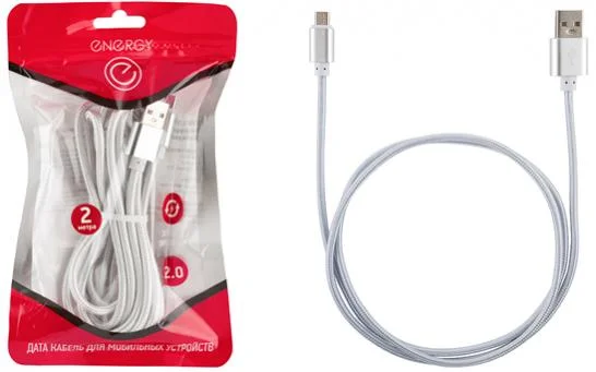 Кабели Energy ET-29-2 USB/MicroUSB, 2 метра, цвет - серебро