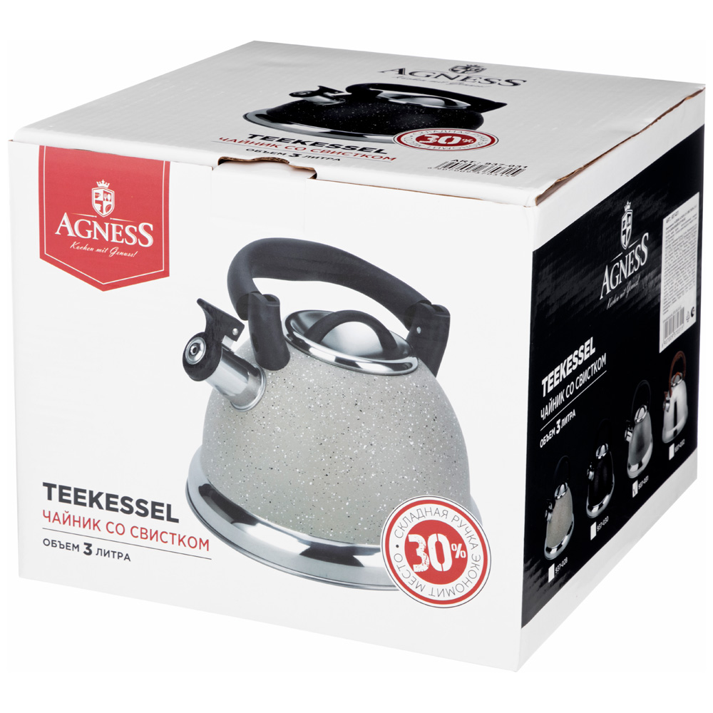 ARTI-M ЧАЙНИК AGNESS СО СВИСТКОМ,  3,0 Л И СКЛАДЫВАЮЩЕЙСЯ РУЧКОЙ