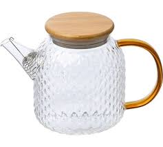 СКР Чайник заварочный AROMA, объем 1 л, из боросиликатного стекла с рельефом, с крышкой из бамбука