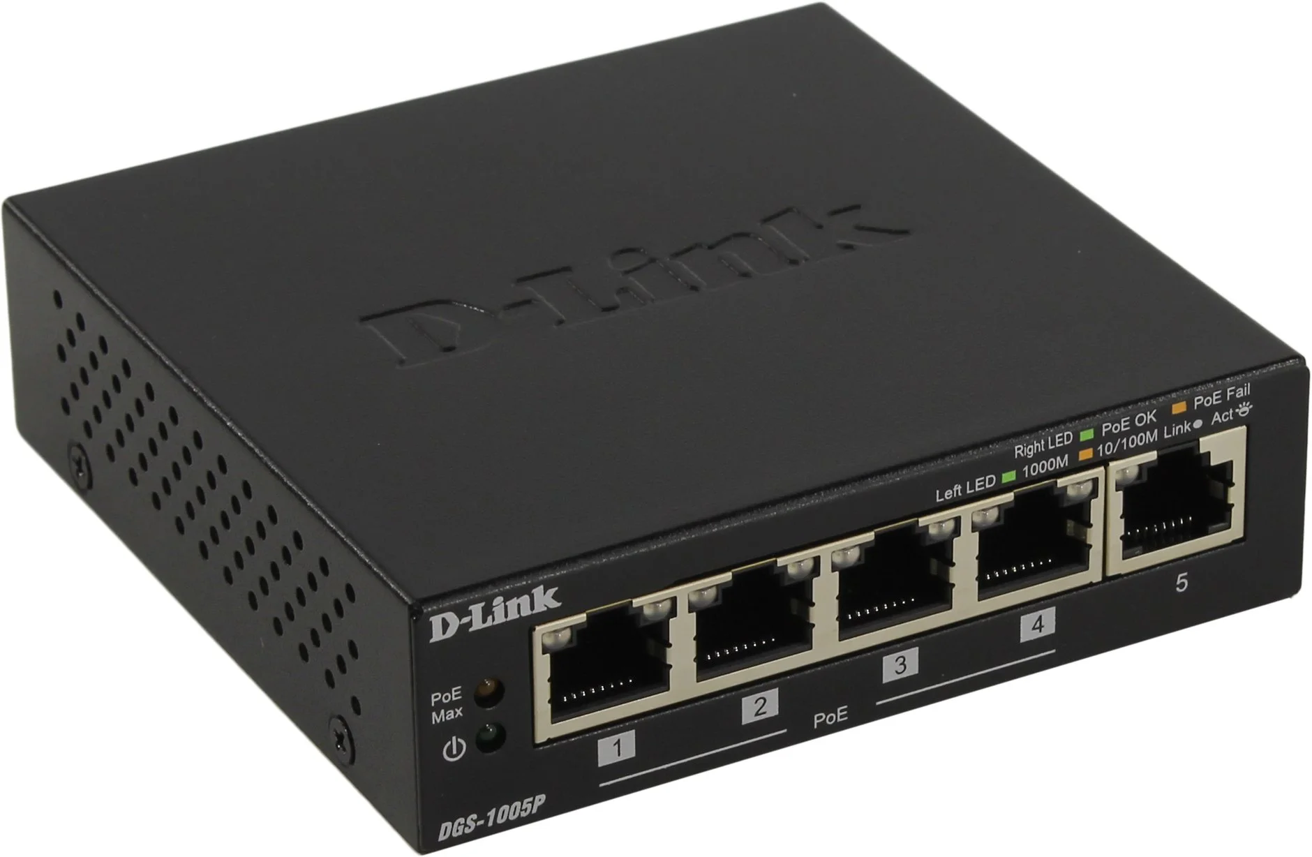 Коммутатор неуправляемый D-Link DGS-1005P/B3A с 5 портами 10/100/1000Base-T (4 порта PoE 802.3af/at, PoE-бюджет 60 Вт)