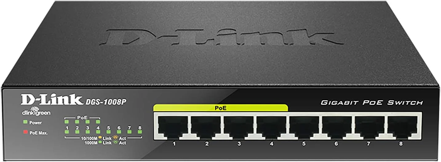 Коммутатор неуправляемый D-Link DGS-1008P/F3A с 8 портами 10/100/1000Base-T (4 порта PoE 802.3af/at, PoE-бюджет 60 Вт)