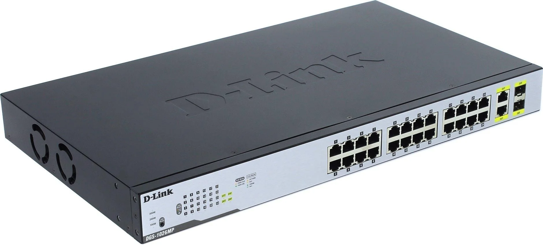 Коммутатор неуправляемый D-Link DGS-1026MP/B2A с 24 портами 10/100/1000Base-T, 2 комбо-портами 100/1000Base-T/SFP (24 порта PoE 802.3af/at, PoE-бюджет