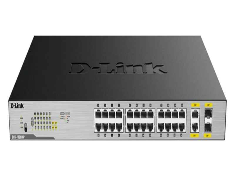 Коммутатор неуправляемый D-Link DGS-1026MP/B2A с 24 портами 10/100/1000Base-T, 2 комбо-портами 100/1000Base-T/SFP (24 порта PoE 802.3af/at, PoE-бюджет