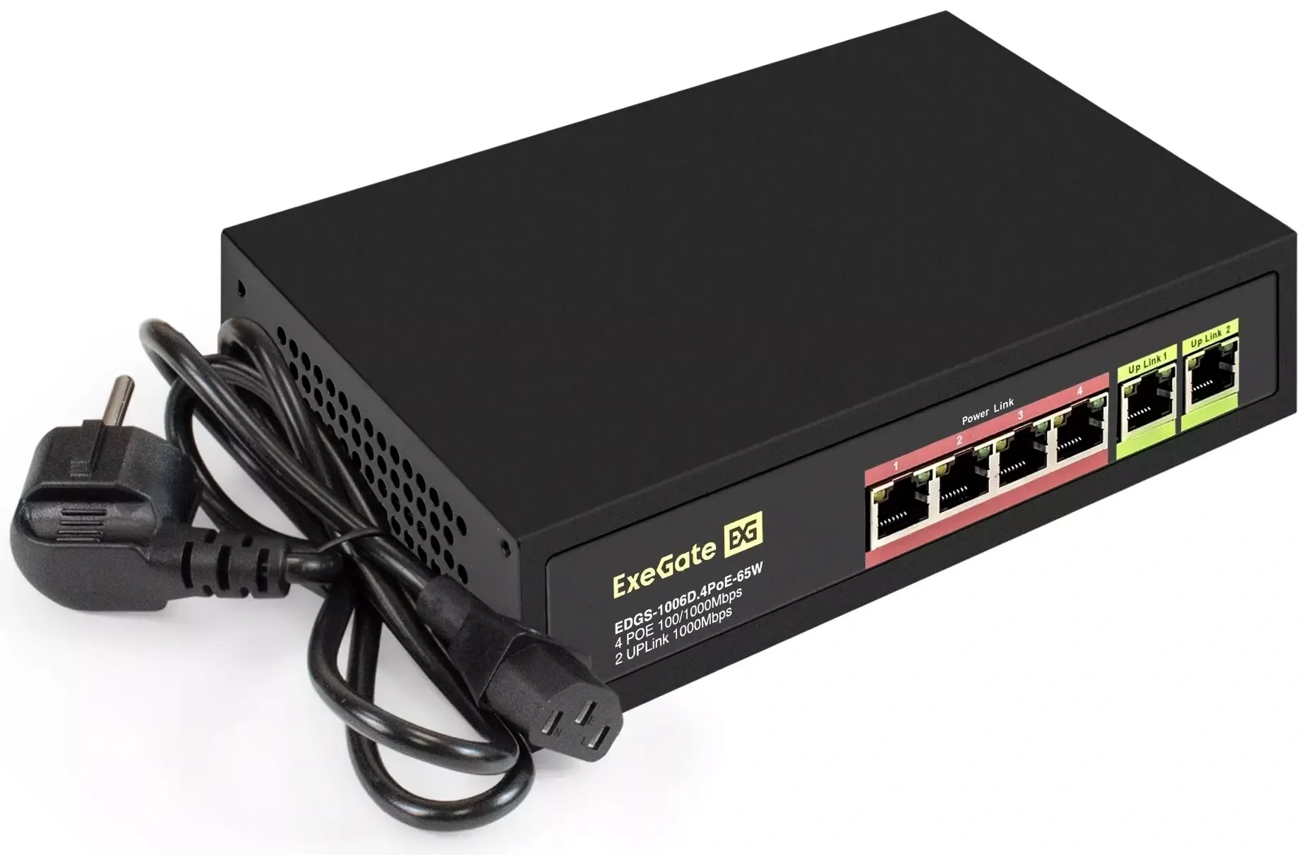 Коммутатор неуправляемый ExeGate EDGS-1006D.4PoE-65W (6-портовый гигабитный UTP 10/100/1000 Base-T: 4 порта IEEE 802.3af (PoE), мощность PoE: 15,4W, с
