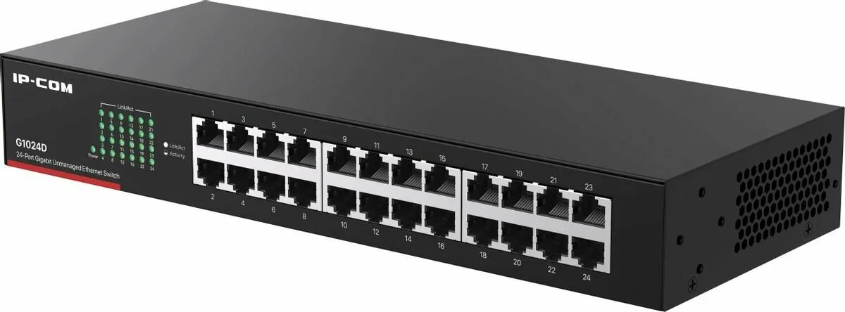 Коммутатор неуправляемый IP-COM F1024 24 порта, 24x100 Мбит/с, установка в стойку, металлический корпус