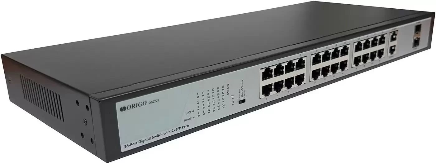 Коммутатор неуправляемый ORIGO 26x1000Base-T, 2x1000Base-X SFP, комплект для установки в 19" стойку