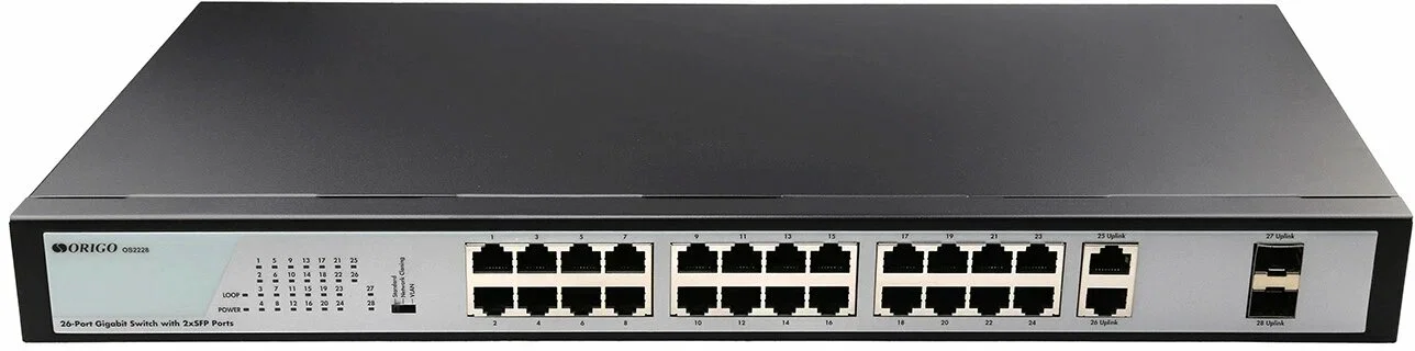 Коммутатор неуправляемый ORIGO 26x1000Base-T, 2x1000Base-X SFP, комплект для установки в 19" стойку