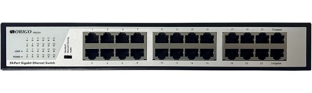 Коммутатор неуправляемый ORIGO, 24x1000Base-T, комплект для установки в 19" стойку