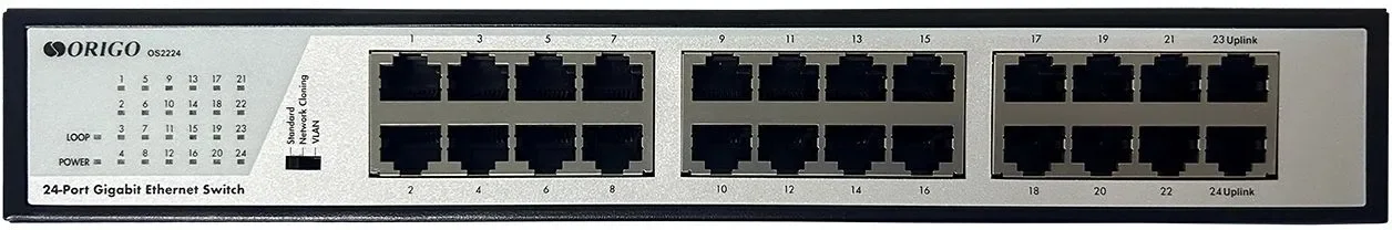 Коммутатор неуправляемый ORIGO, 24x1000Base-T, комплект для установки в 19" стойку